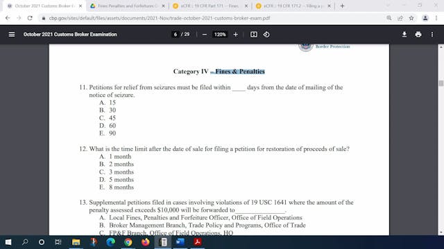 October 2021 Question 11 U.S. Customs...