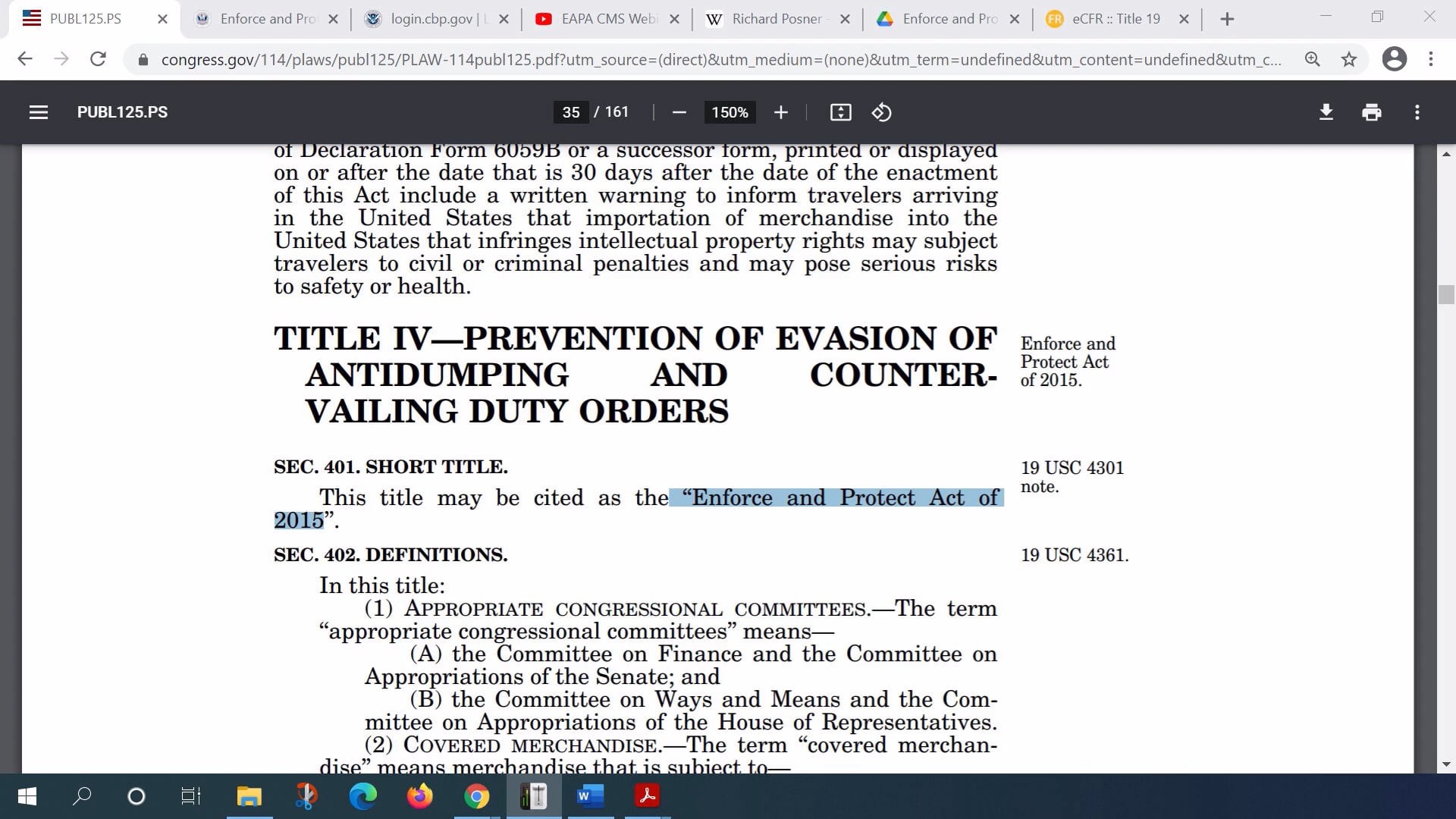 Enforce and Protect Act of 2015 (EAPA)