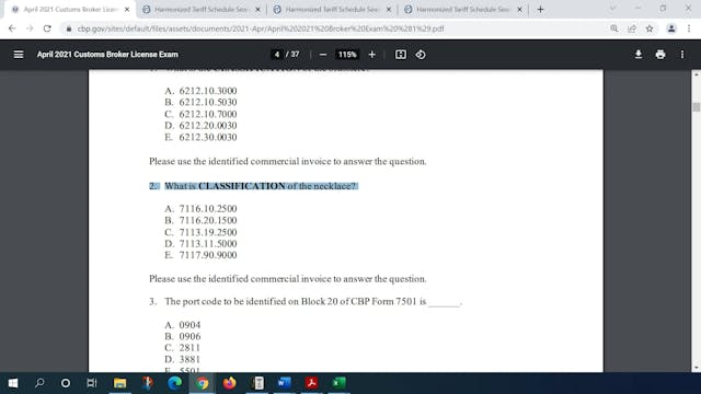 April 2021 Question 2 U.S. Customs Br...