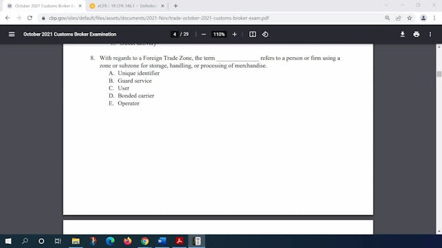 October 2021 Question 8 U.S. Customs ...