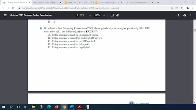 October 2021 Question 4 U.S. Customs ...