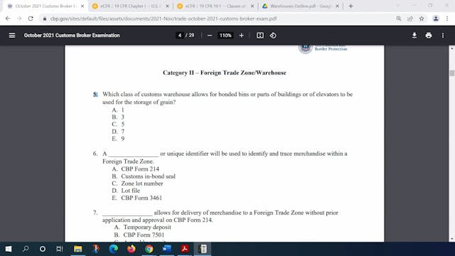 October 2021 Question 5 U.S. Customs ...
