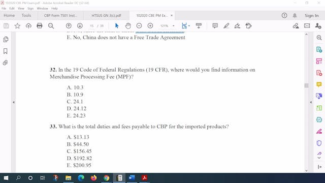 October 2020 PM Question 32 U.S. Cust...