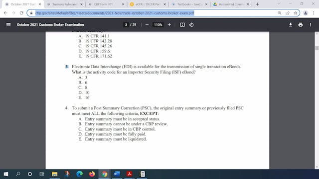 October 2021 Question 3 U.S. Customs ...