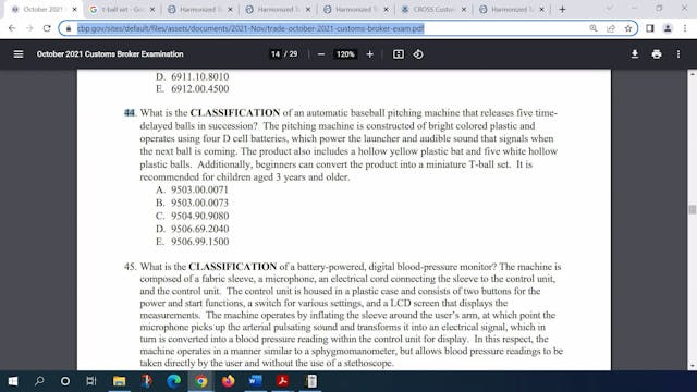 October 2021 Question 44 U.S. Customs...