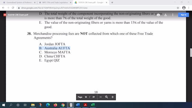October 2018 Question 38 U.S. Customs...