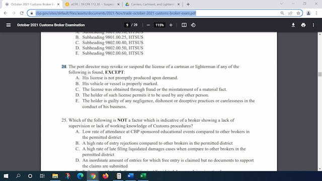 October 2021 Question 24 U.S. Customs...