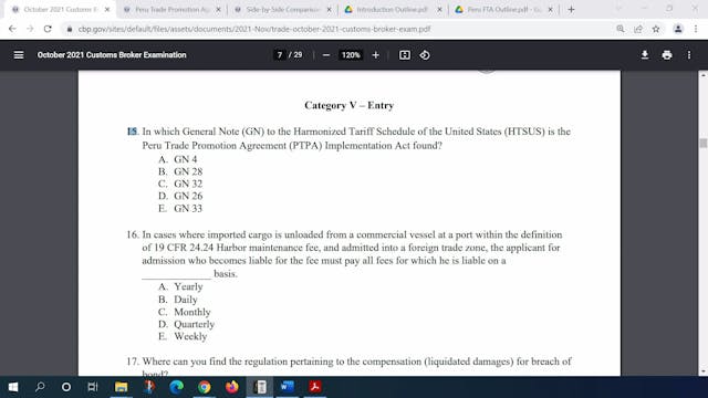 October 2021 Question 15 U.S. Customs...