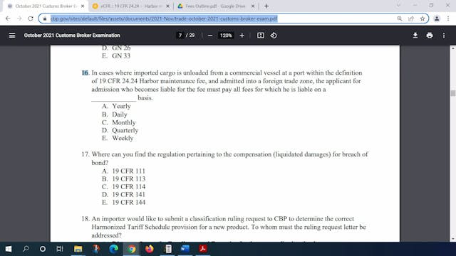 October 2021 Question 16 U.S. Customs...