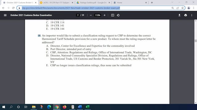 October 2021 Question 18 U.S. Customs...