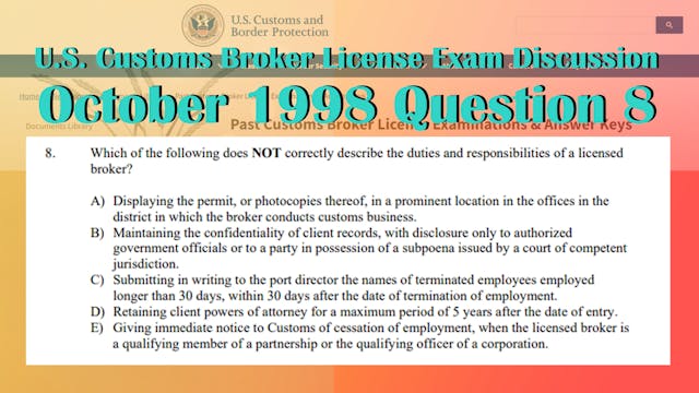 October 1998 Question 8 U.S. Customs ...