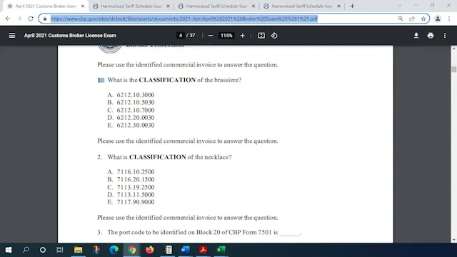April 2021 Question 1 U.S. Customs Br...