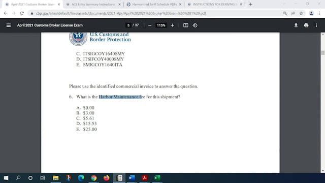April 2021 Question 6 U.S. Customs Br...