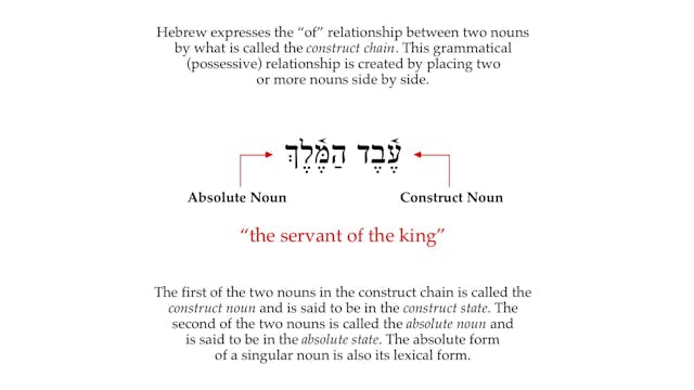 Basics of Biblical Hebrew Video Lectures, Session 10. Hebrew Construct Chain