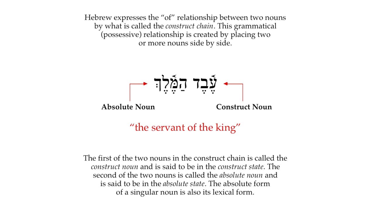 Basics of Biblical Hebrew Video Lectures, Session 10. Hebrew Construct ...