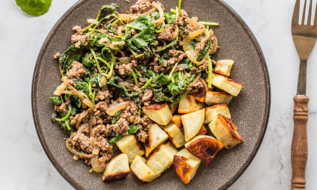 Balsamic Beef & Kale with Roasted Potatoes
