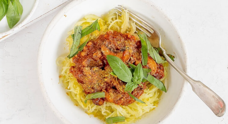 Spaghetti Squash with Mushroom Marinara Sauce