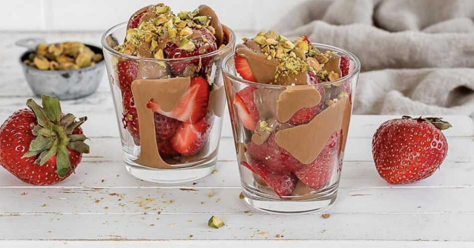 Strawberries with Melted Chocolate & Pistachios