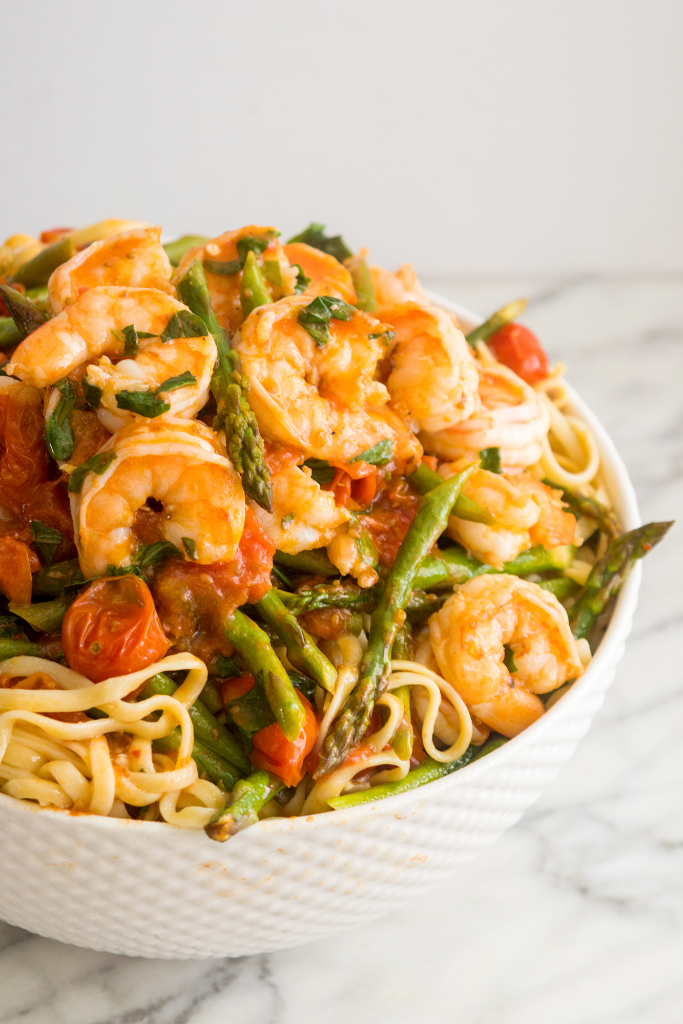 Shrimp Asparagus Pesto Pasta