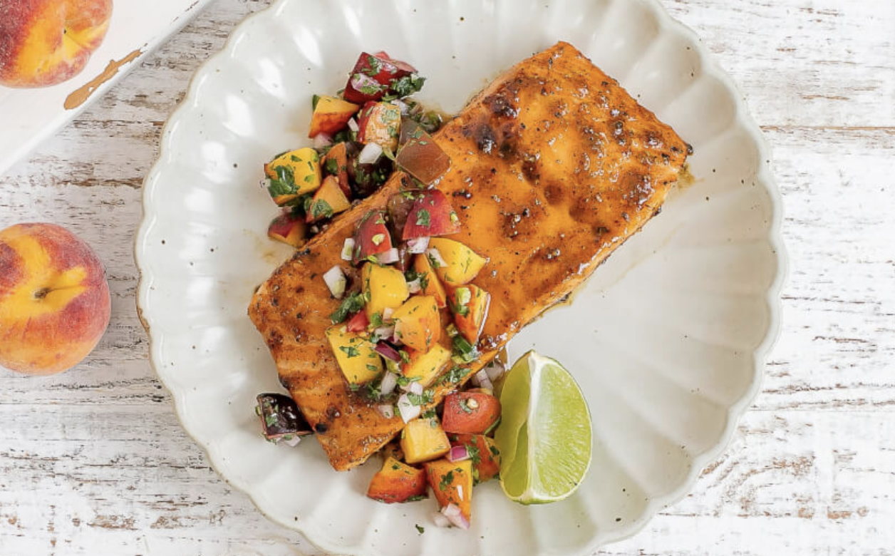 Chipotle Honey Glazed Salmon with Peach Salsa