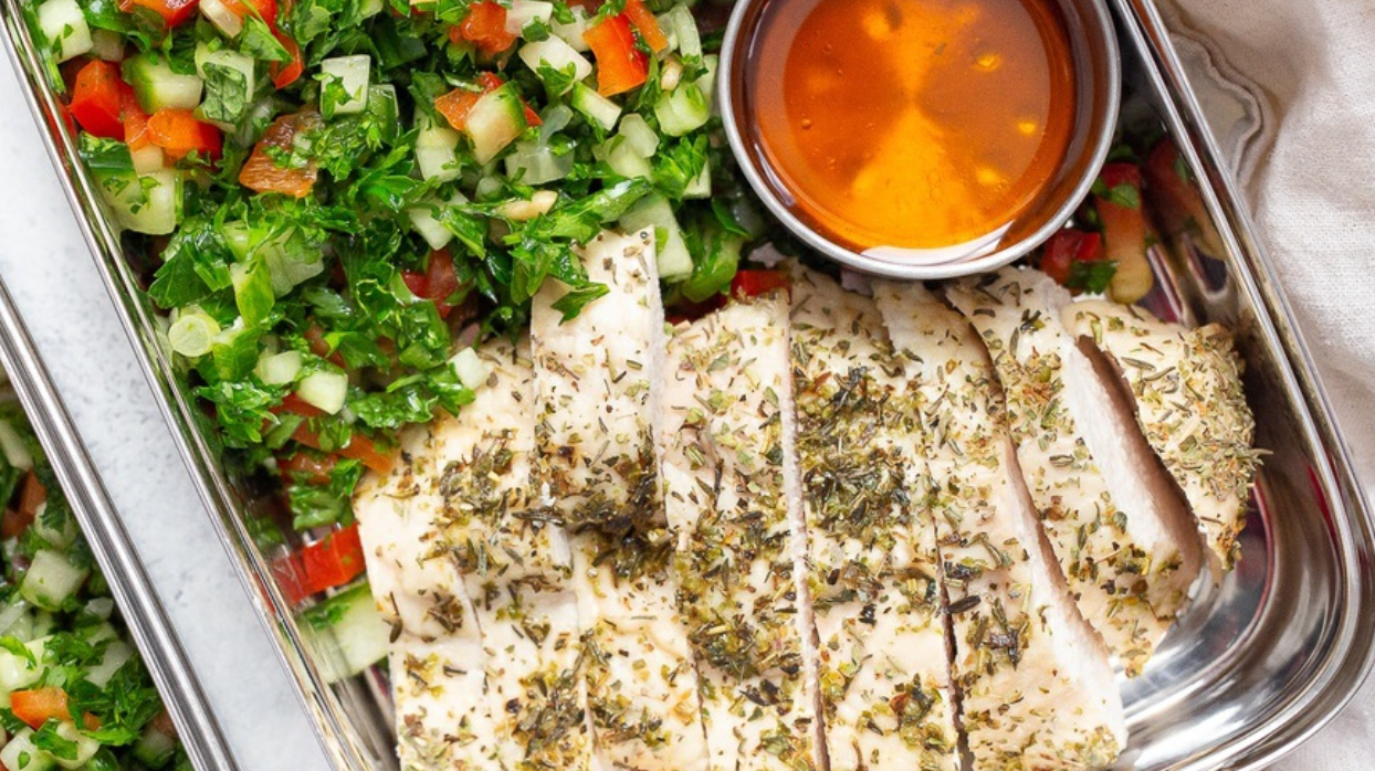 Cucumber Pepper Tabbouleh with Chicken