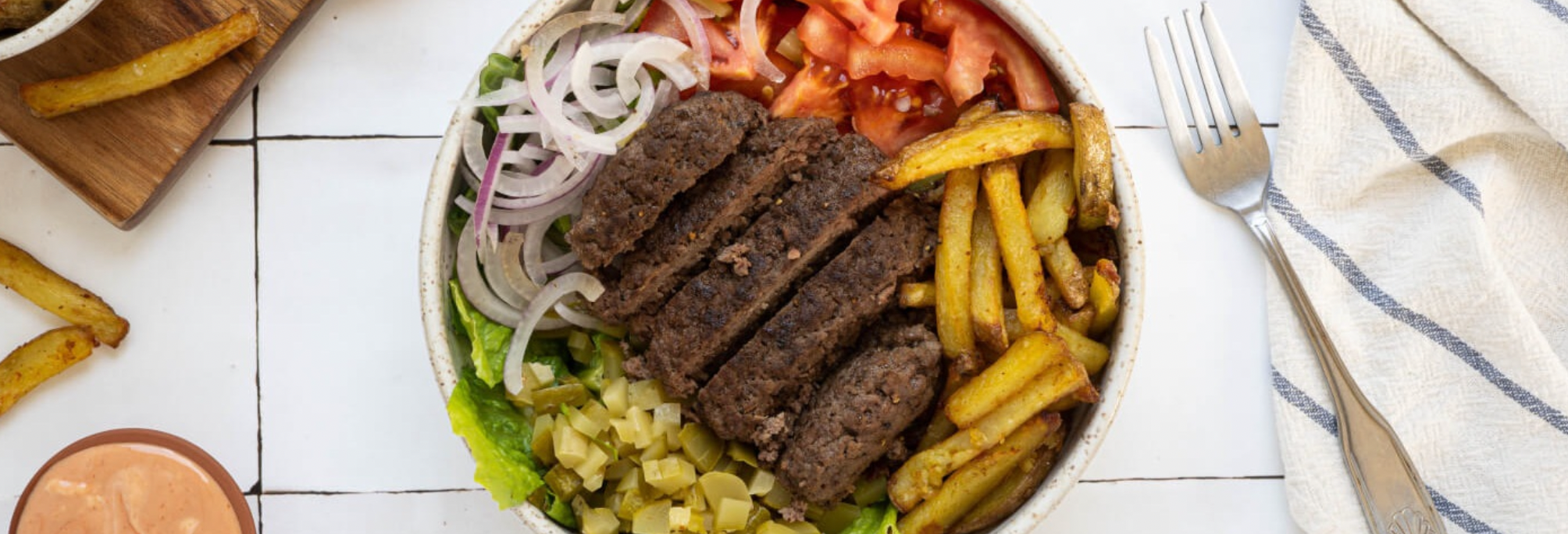 Burger Bowl with Air Fryer French Fries