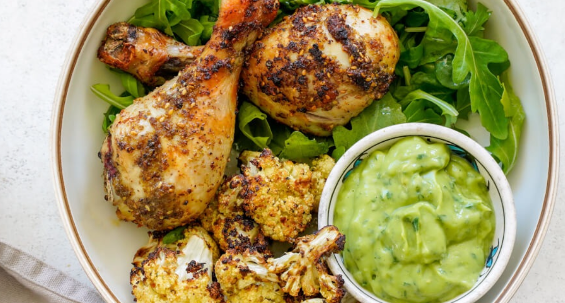 Za'atar Drumsticks with Cauliflower & Arugula