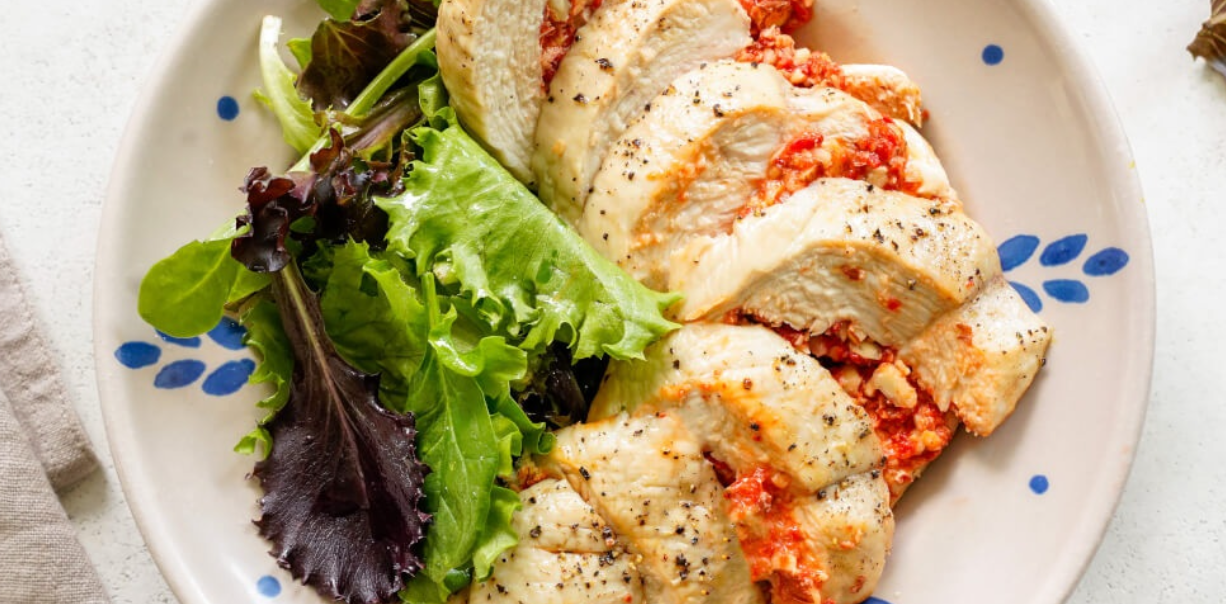 Roasted Red Pepper & Almond Stuffed Chicken