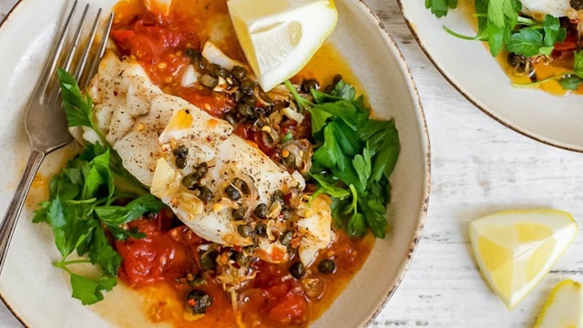 Mediterranean Cod With Roasted Tomatoes