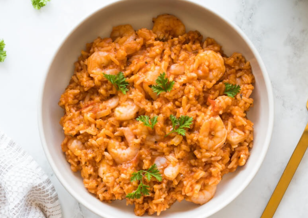 One Pot Tomato Rice & Shrimp