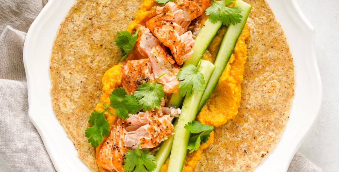 Air Fryer Salmon & Bell Pepper Hummus Wrap