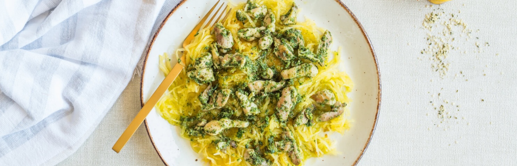 Spaghetti Squash with Hemp Pesto Chicken