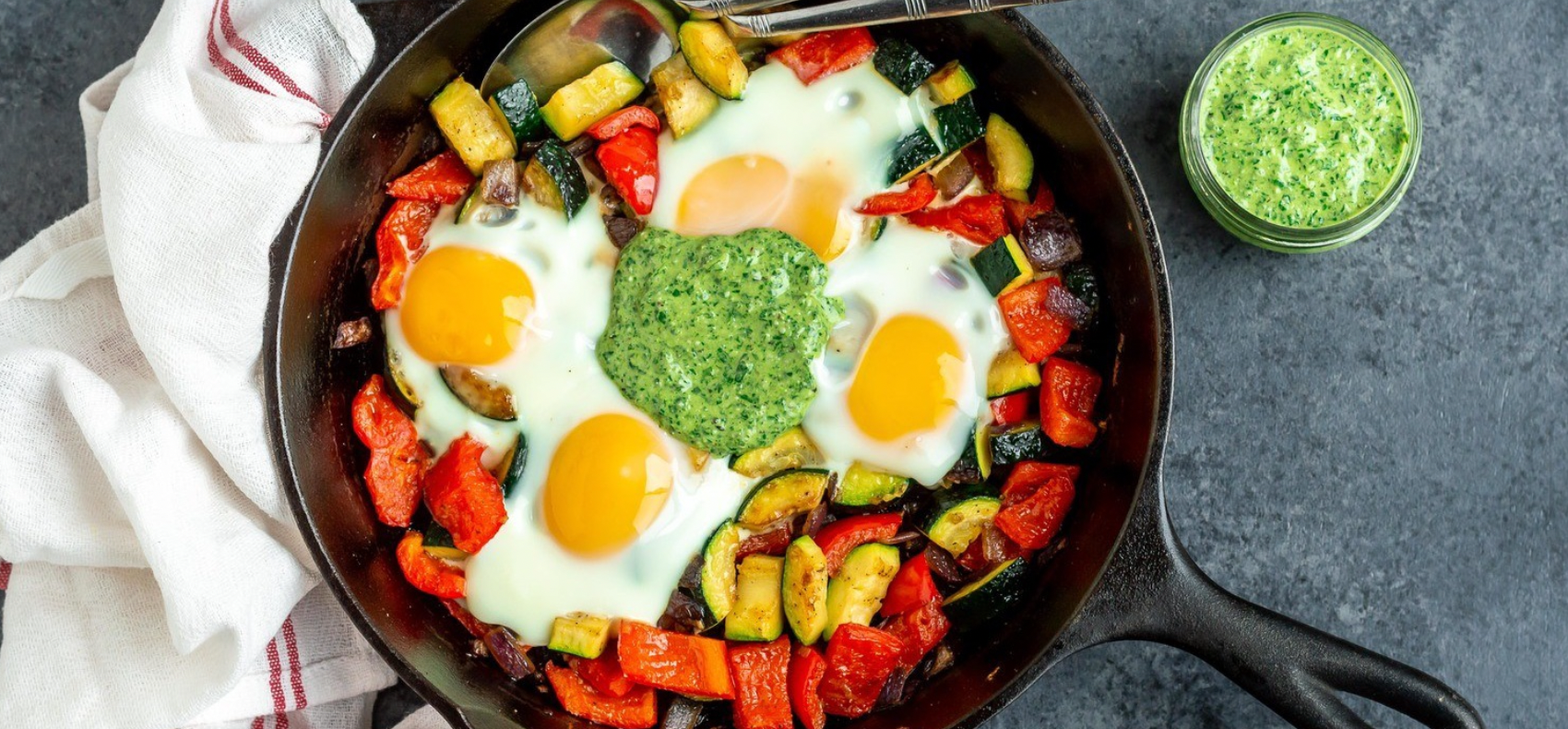 Veggie Baked Eggs with Pesto