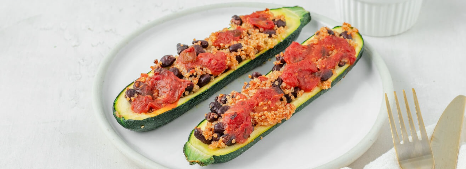 Quinoa & Black Bean Zucchini Boats