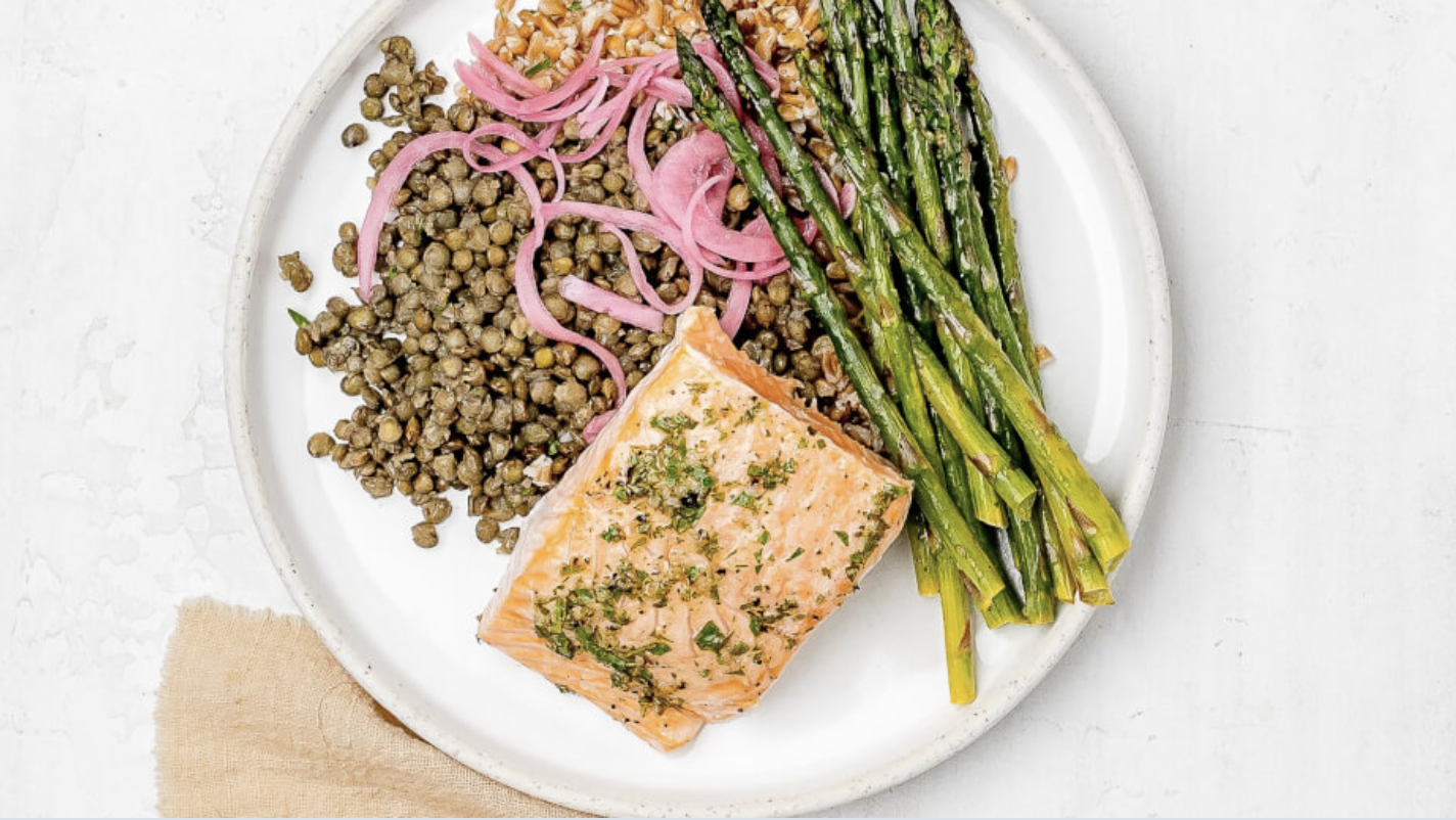 Salmon with Farro Lentils Asparagus