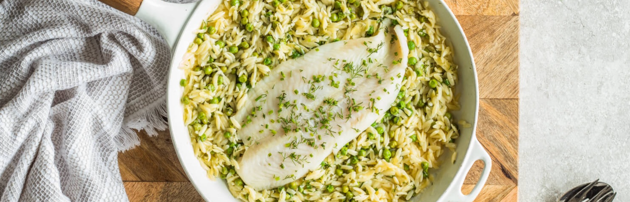 One Pan Tilapia, Orzo & Peas
