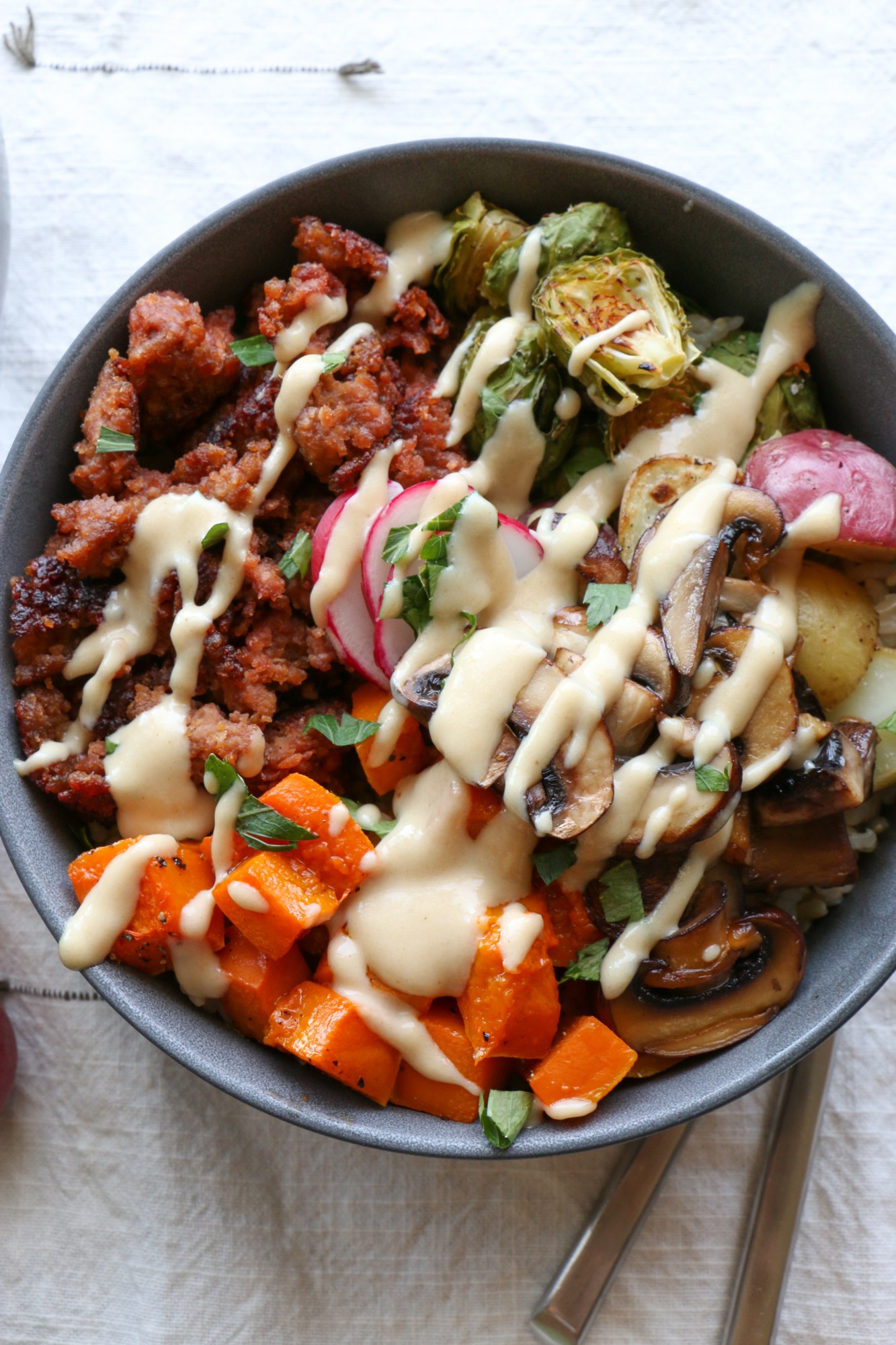 Roasted Winter Vegetables with Tahini Drizzle