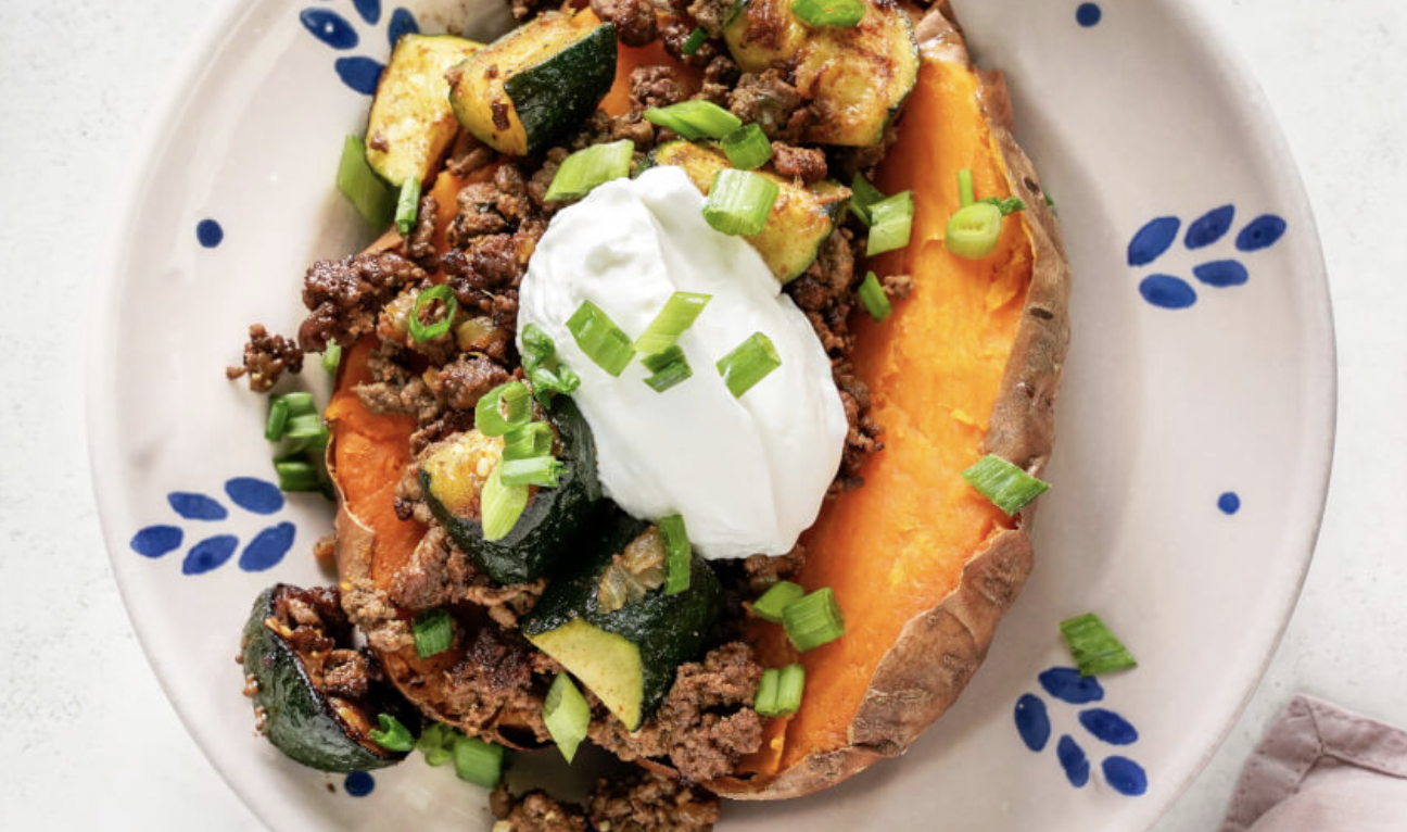 Roasted Sweet Potato with Ground Beef & Zucchini