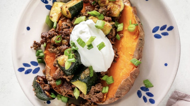 Roasted Sweet Potato with Ground Beef & Zucchini