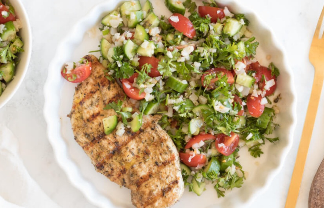 Grilled Chicken with Cauliflower Rice Tabbouleh
