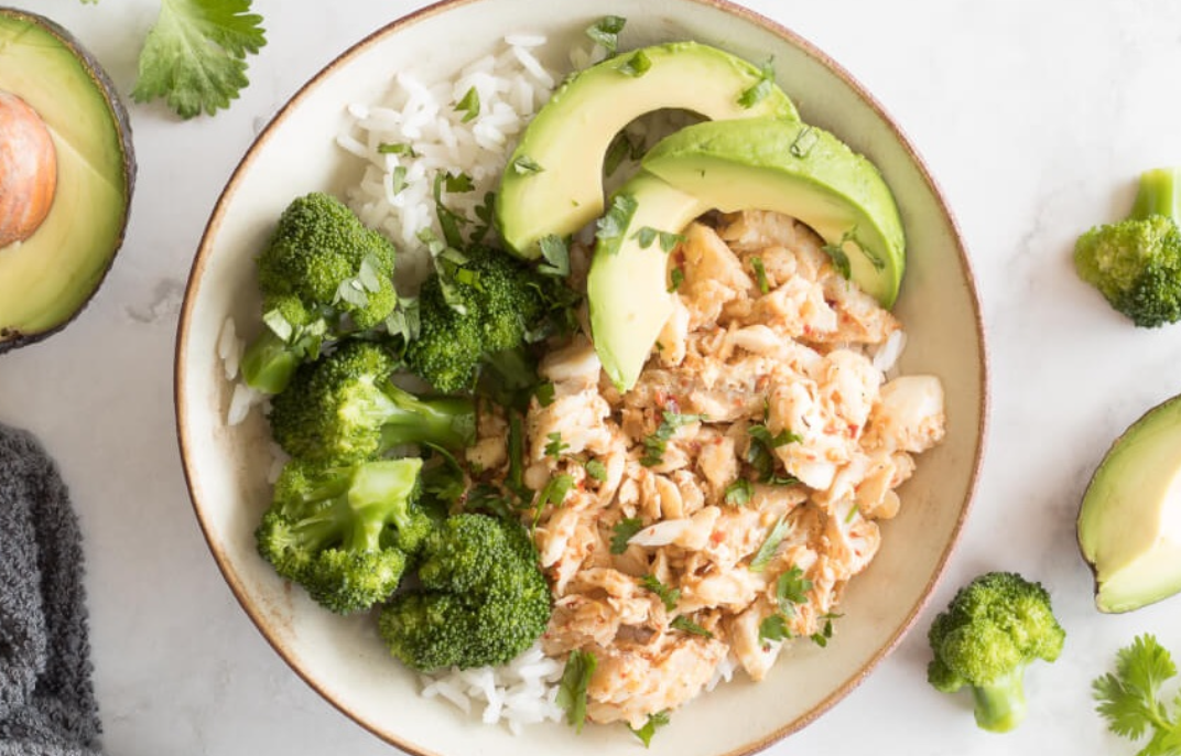Broccoli & Cod Rice Bowl with Avocado