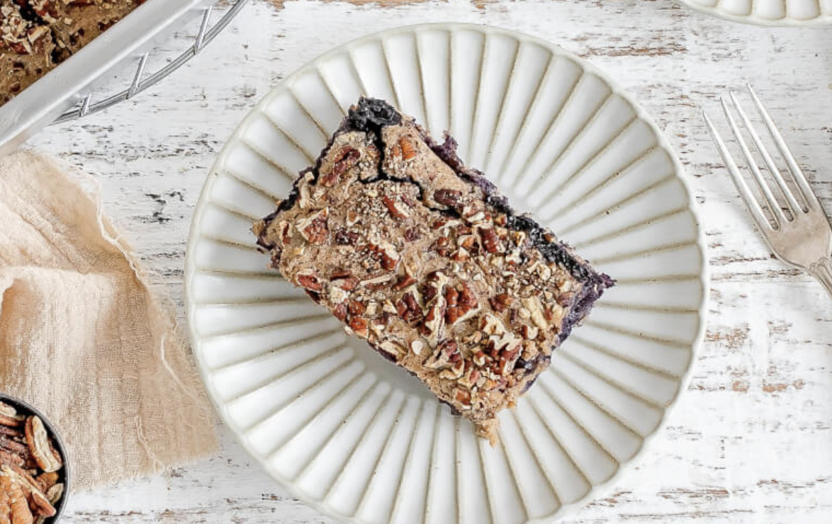 Blended Blueberry Baked Oatmeal with Pecans