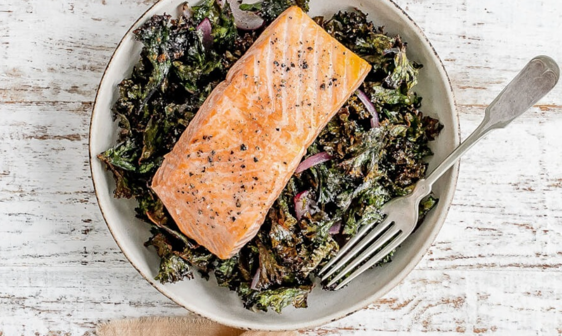 Air Fryer Crispy Kale with Salmon