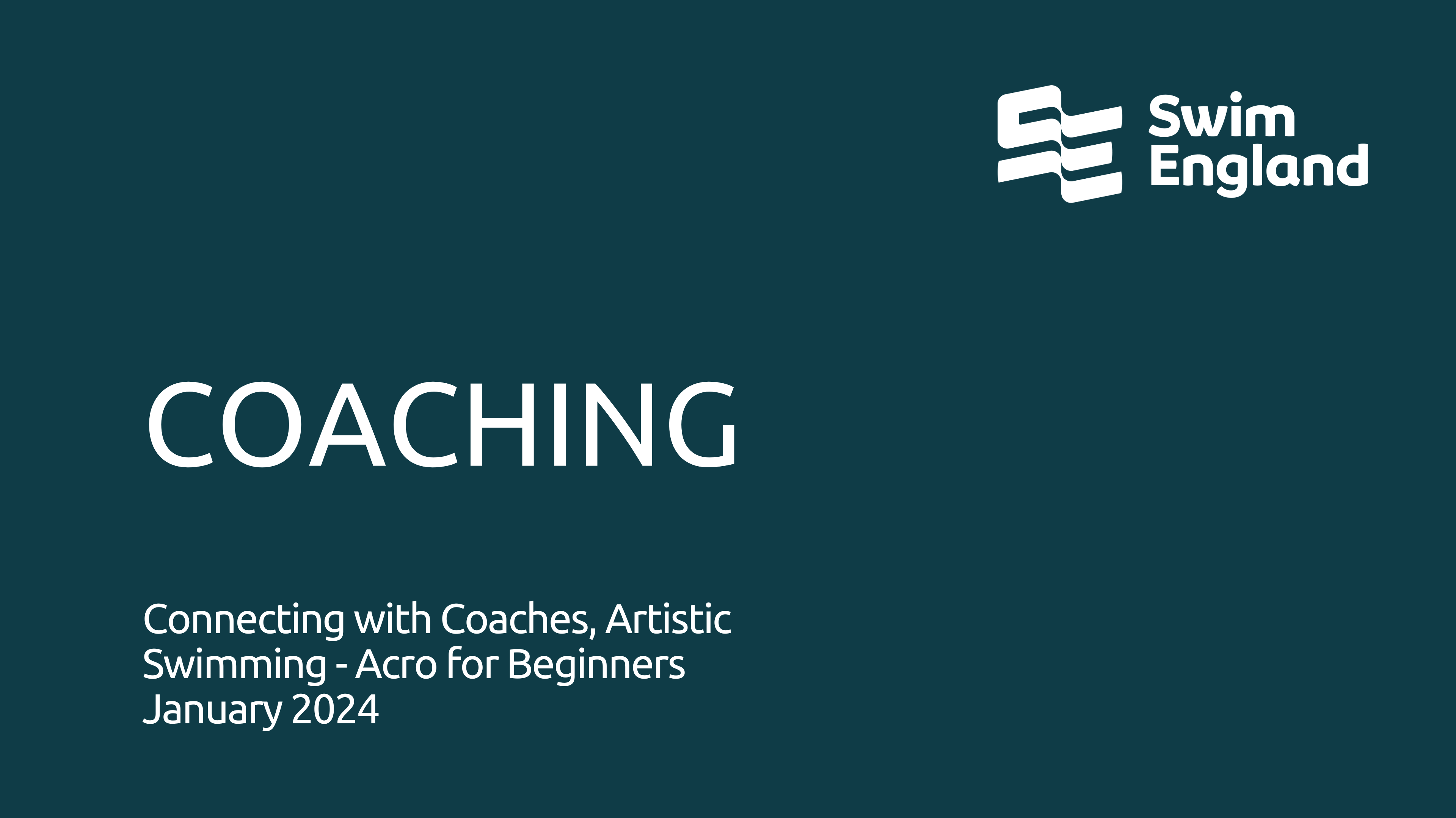 Connecting with Coaches, Artistic Swimming - Acro for Beginners January 2024