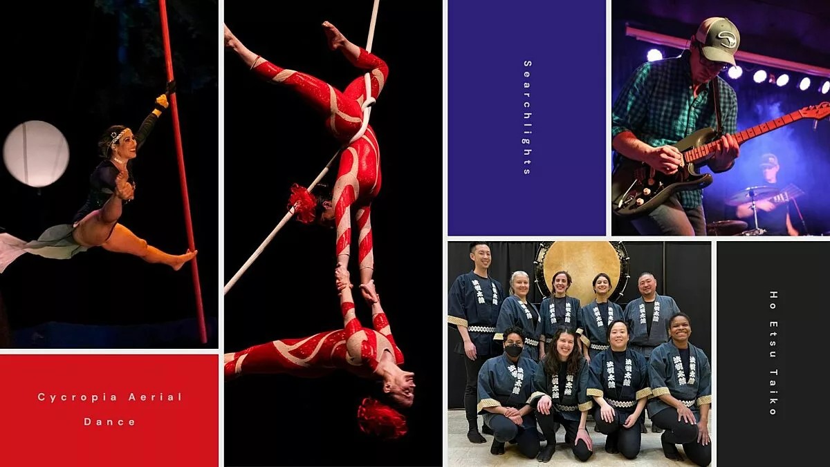 Cycropia Aerial Dance, with Searchlights and Ho Etsu Taiko