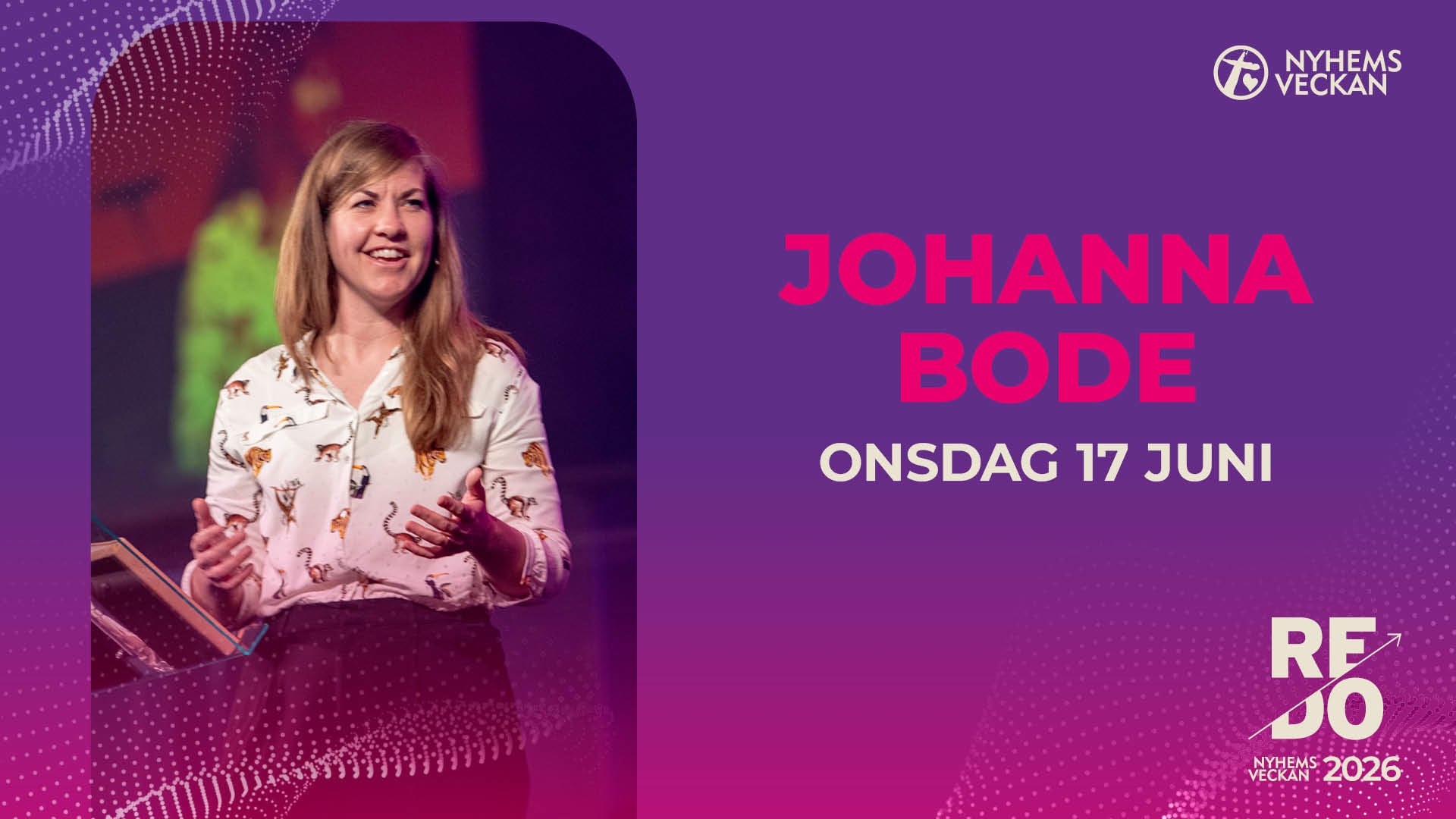 Kvällsmöte med Johanna Bode | Onsdag 17 juni | Nyhemsveckan 2026
