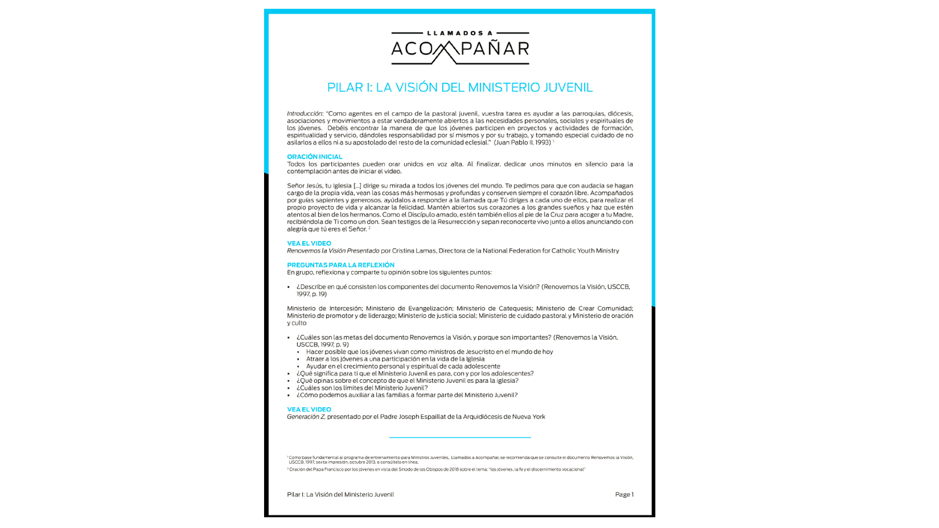 Llamados a acompañar, Guía de estudio