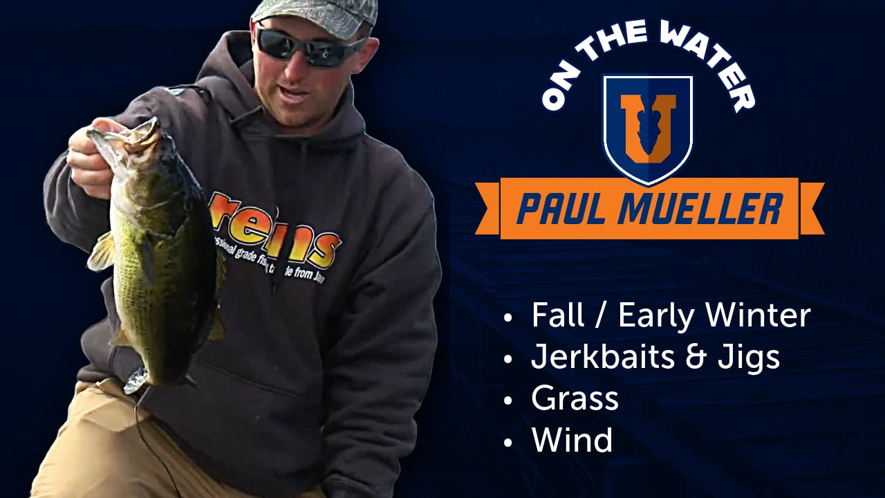 Grass Fishing for Northern Largemouth on Cold, Clear & Windy Lake - Paul Mueller