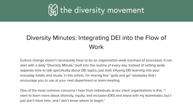 Diversity Minutes: Integrating DEI into the Flow of Work