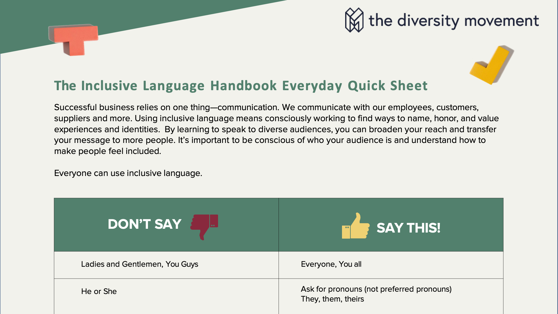 Inclusive Language Everyday Quick Sheet